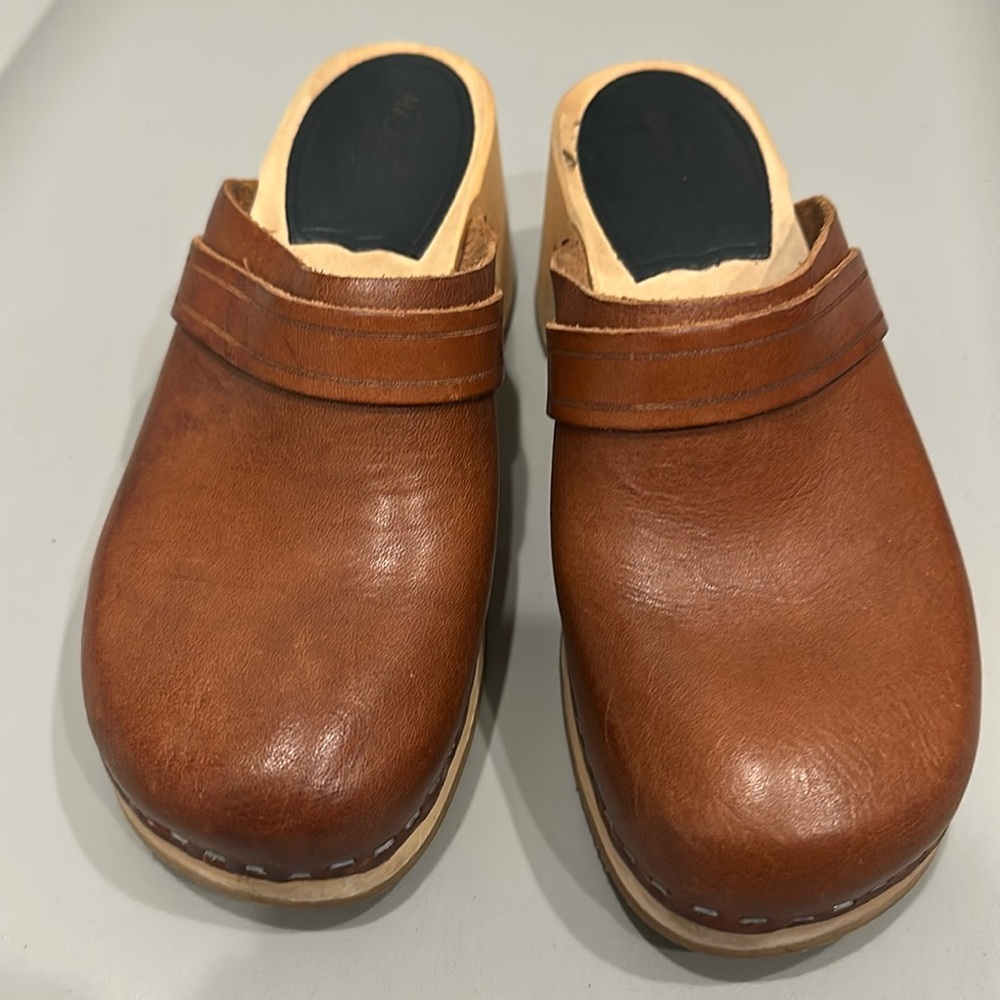 Swedish Hasbeen wooden clogs shoes  brown leather size 6 cottage core Lagenlook